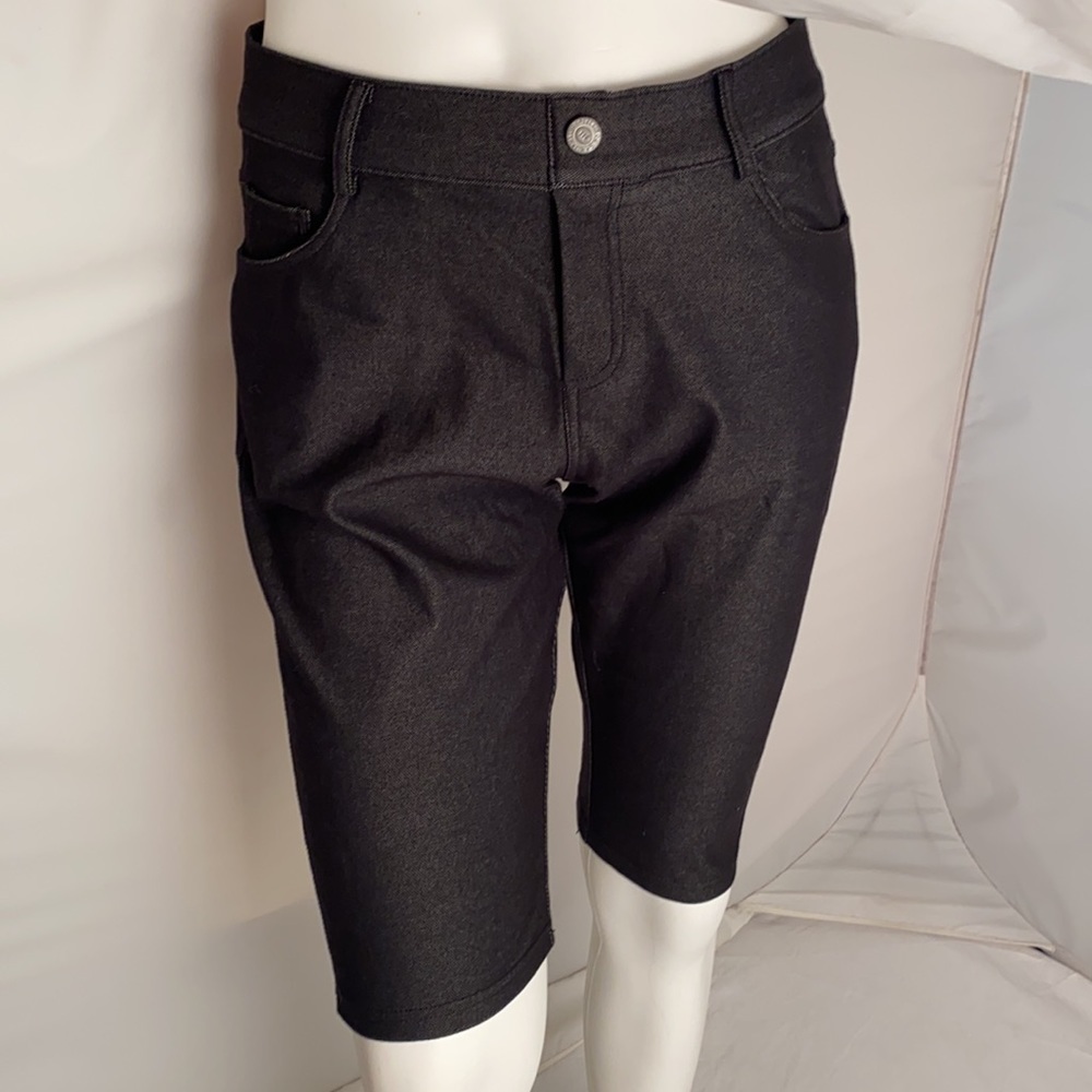 Yelete black denim look stretch cotton shorts L
